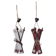 Christbaumdekor Christbaumschmuck Ski Holz weinrot / wei� 13cm, 2 Stk.
