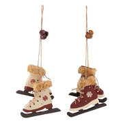 Christbaumdekor Christbaumschmuck Schlittschuhe Holz weinrot / wei� 9cm, 2 Stk.