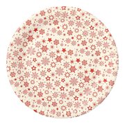 Pappteller rund � 23 cm weiss mit roten Schneeflocken, 30 Stk.
