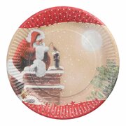 Pappteller rund � 23 cm Weihnachtsmann auf Schornstein, 10 Stk.