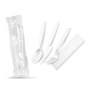 Bestecksets aus PP wiederverwendbar 4-teilig Gabel Messer L�ffel Serviette hygienisch verpackt, 250 Sets