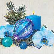 Weihnachtsservietten 3-lagig 33 x 33 cm blaue Kerze und Deko, 20 Stk.