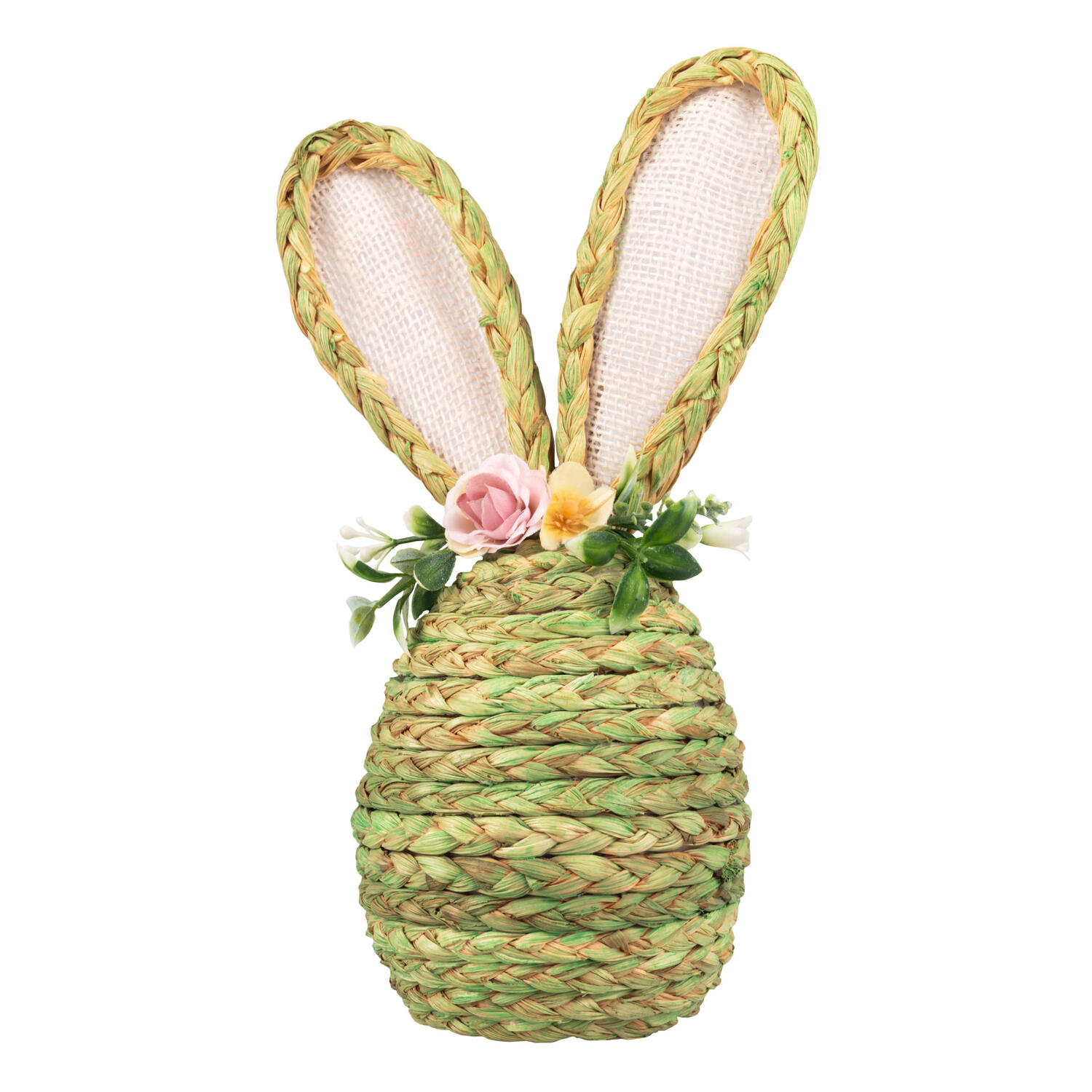 Osterhase aus Maisstroh mit Blumen, Osterdeko 25 cm gr�n