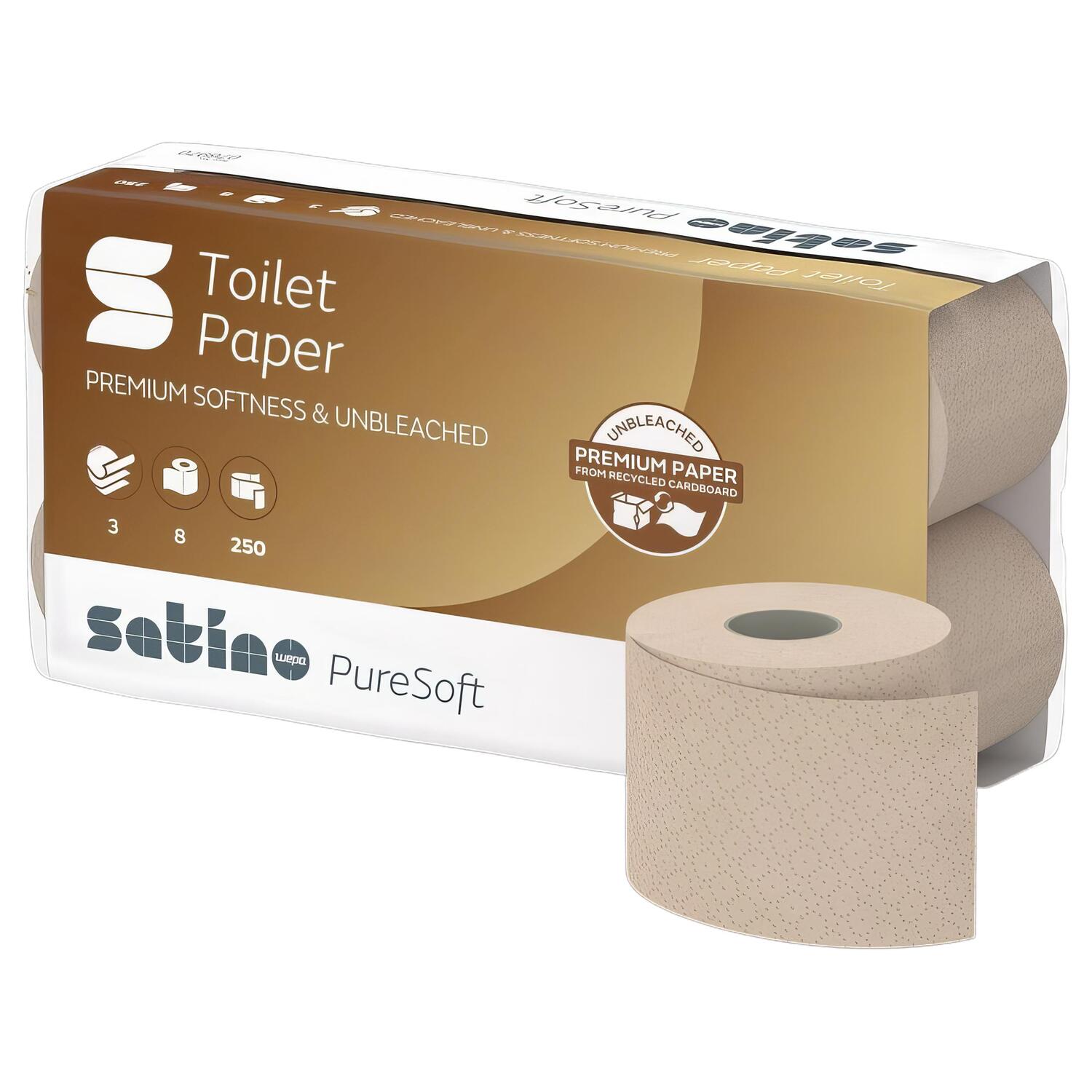 Satino Smart Toilettenpapier 3-lagig aus 100% recyceltem Karton System MT1, 64 Rollen je 250 Blatt