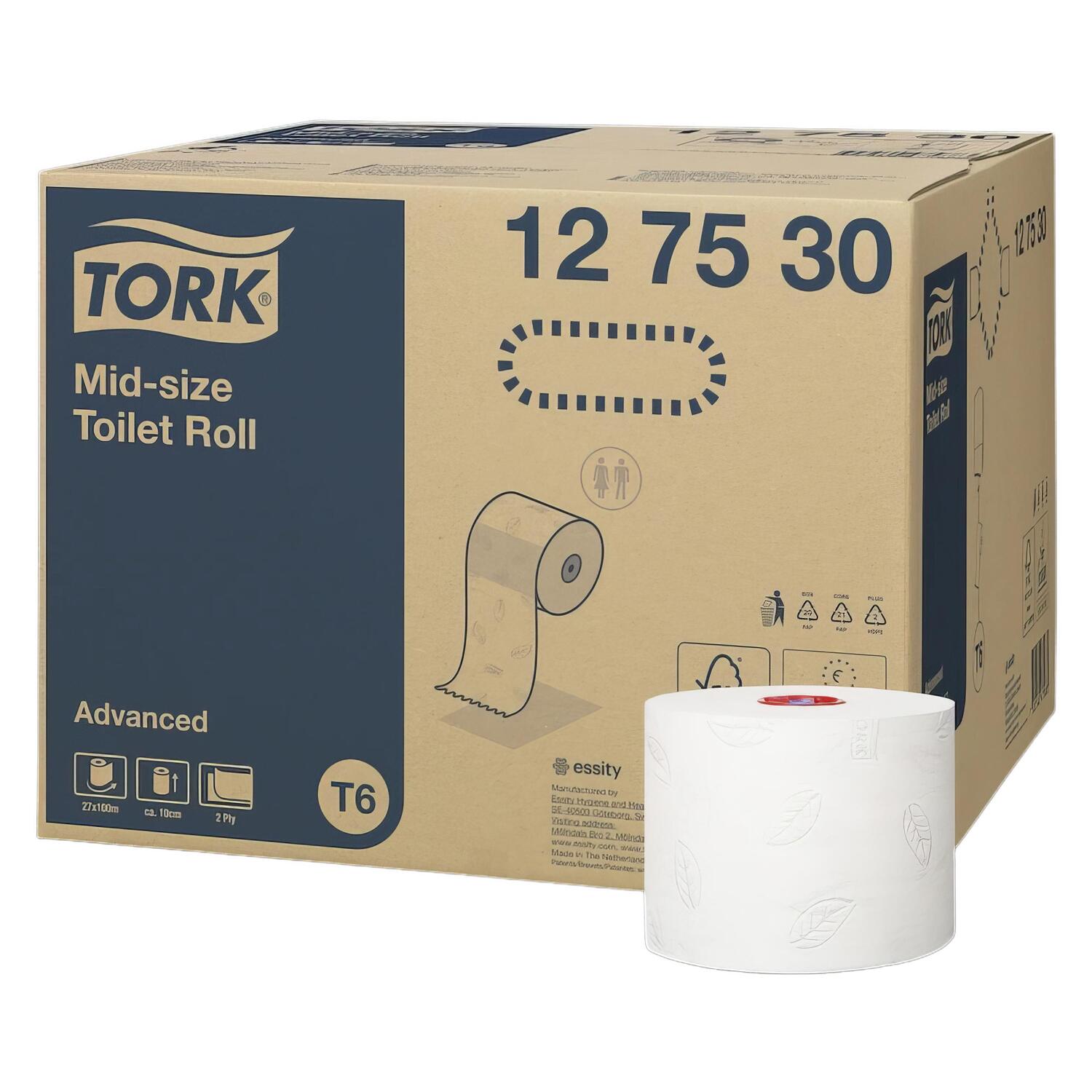 Tork Midi Toilettenpapier Advanced T6 wei� 2-lagig, 27 Rollen je 100m