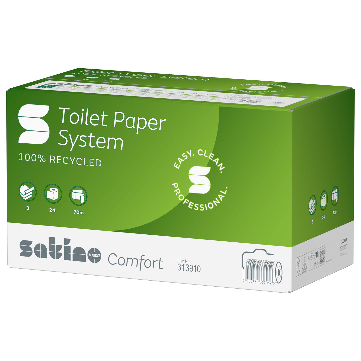 Satino Comfort System Toilettenpapier Gro�rollen 3-lagig  JT3 System 24 Rollen je 507 Blatt