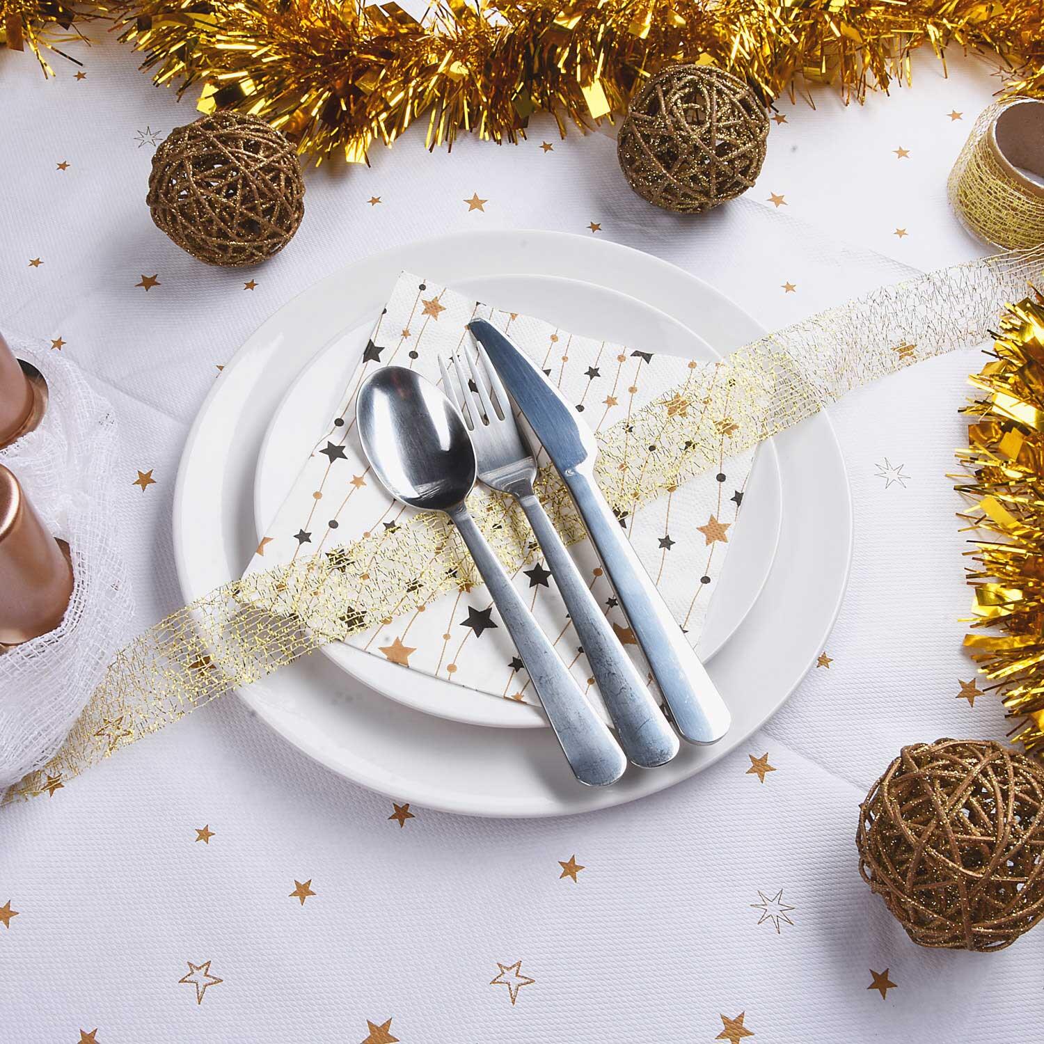 Weihnachtstischdecke wei� mit goldenen Sternen gefaltet aus Papier 120 x 180 cm