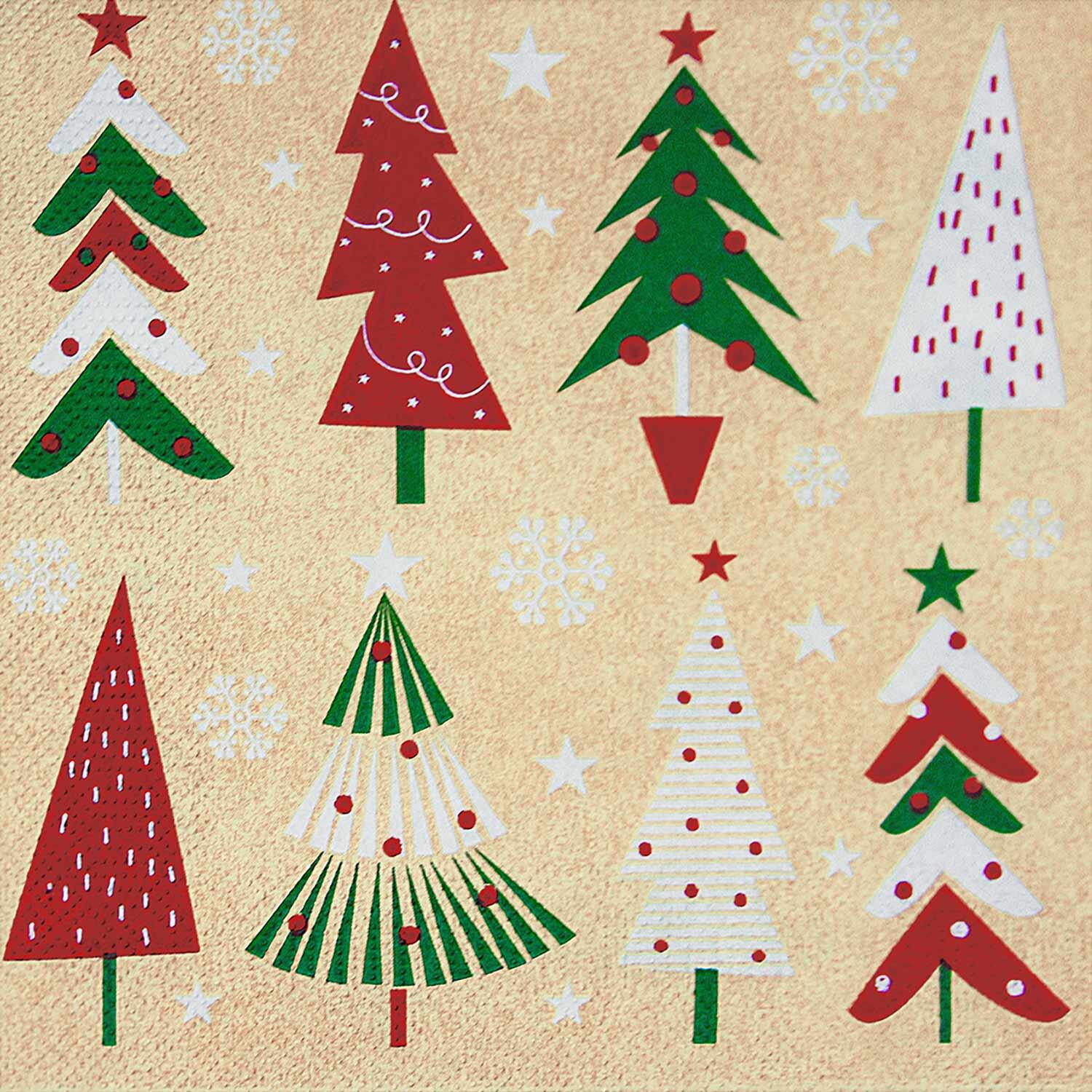 Weihnachtsservietten 3-lagig 33 x 33 cm bunte Weihnachtsb�ume, 20 Stk.